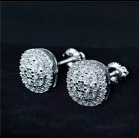 Image 3 of 925 Sterling Silver Iced Out  Full Pave D Color VVS Moissanite Square Stud Earring