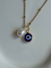 Image 2 of Dark Blue Evil Eye Pearl Necklace 