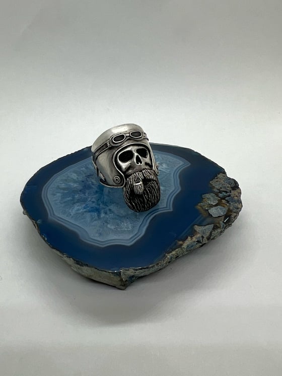 Image of Silver Skull w/ beard and helmet ring 