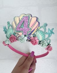 Image 3 of Aqua  and pink Mermaid birthday tiara crown party accessories 