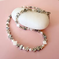 Image 1 of Dainty Flower Hearts and Pearls One of a Kind Necklace