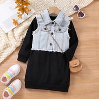 Image 1 of Sweatshirt Dress with Denim Jacket 