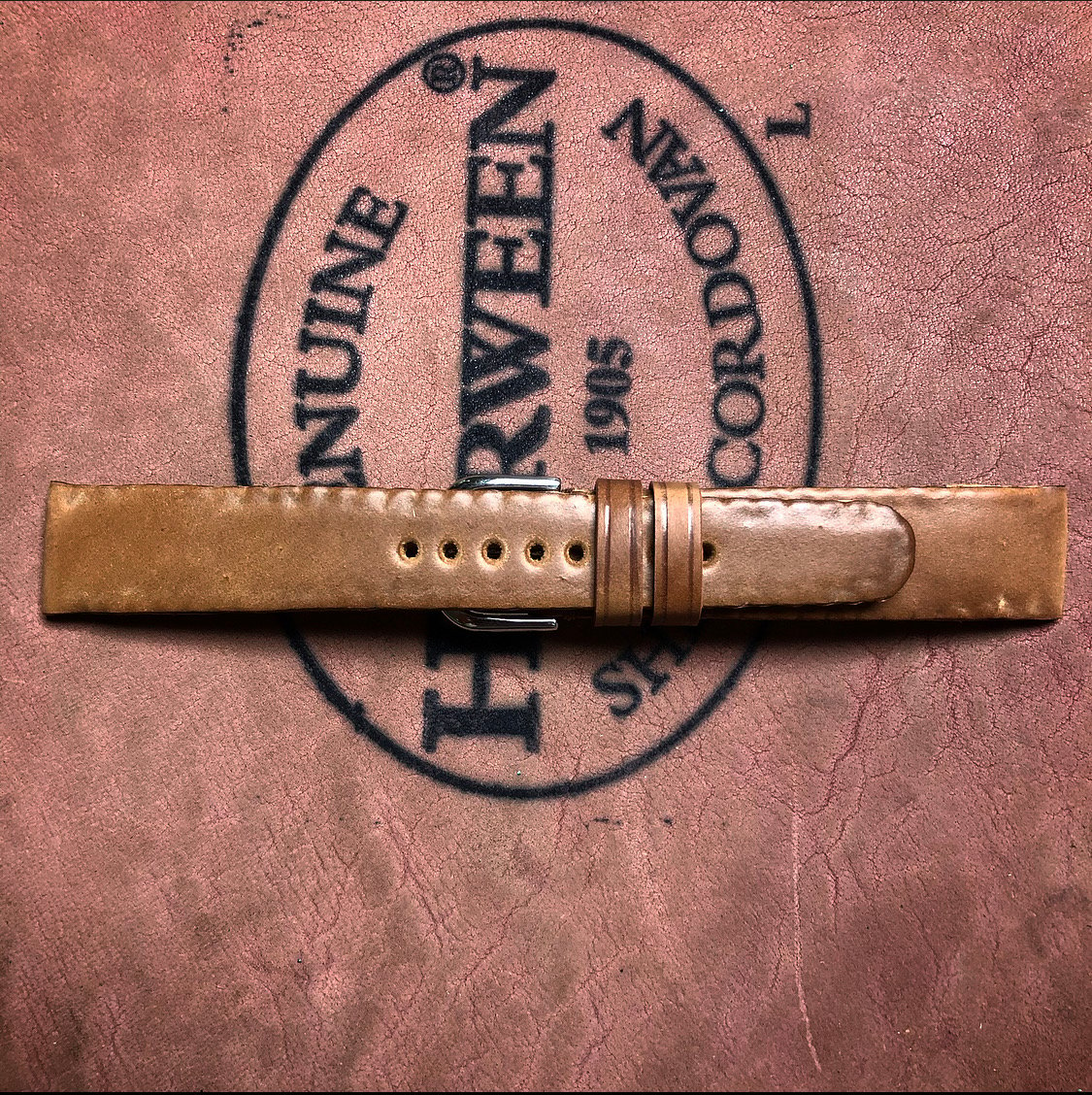 Image of Natural Unglazed SECRET STITCHING Horween Shell Cordovan Watch Strap