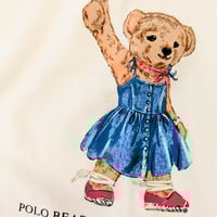 Image 3 of Girls Ralph Lauren White Tee with Polo Bear in Blue Dress