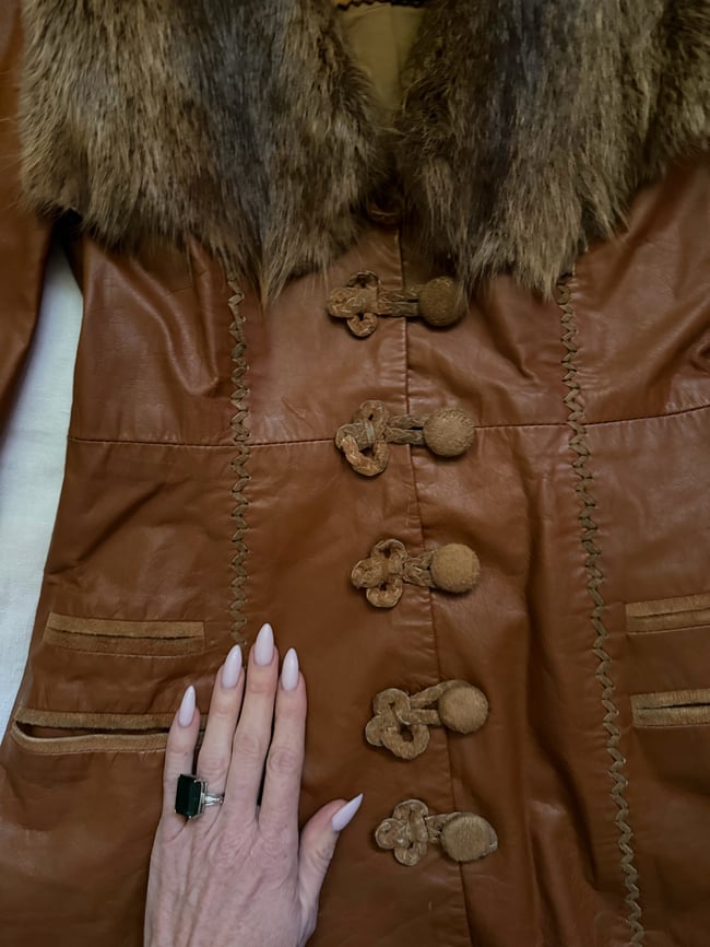 late 1960s Burray Olson handcrafted leather suede and fur whipstitched jacket