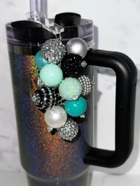 Image 1 of Black and Teal Midnight Glitz Tumbler Straw Bauble