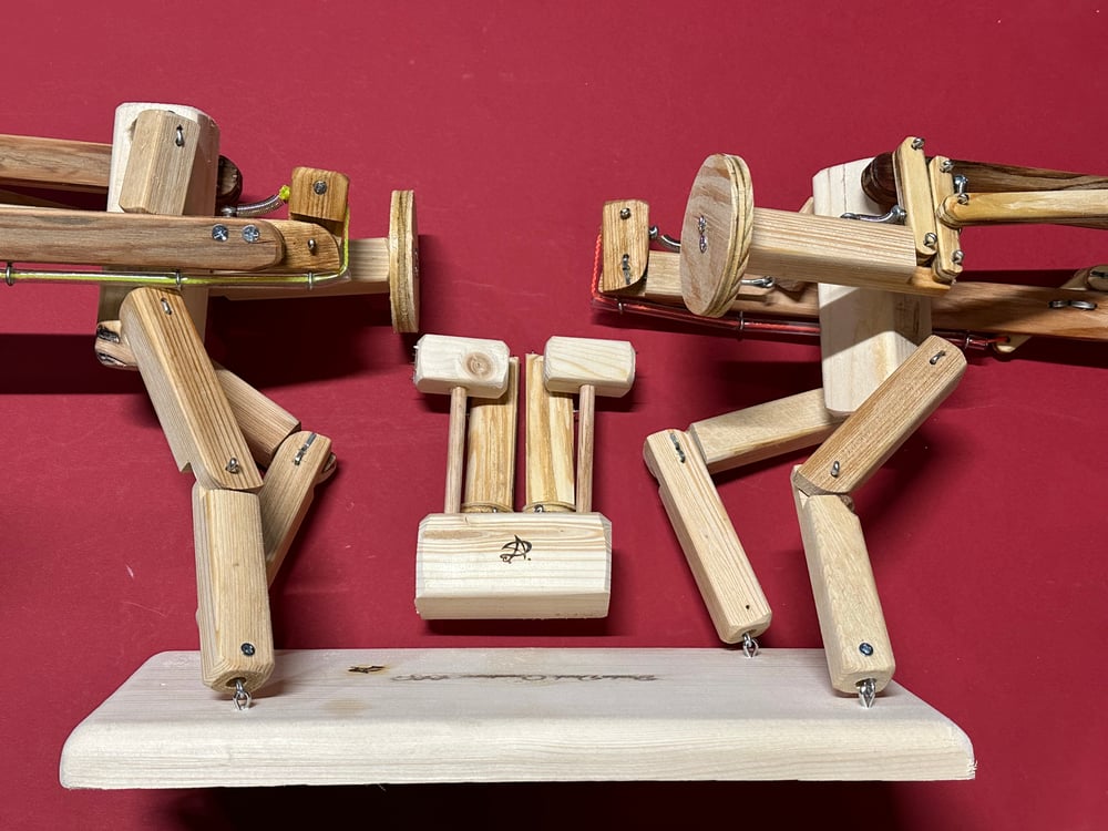 Original Block’em Pop’em WoodBots with weapon set of 4