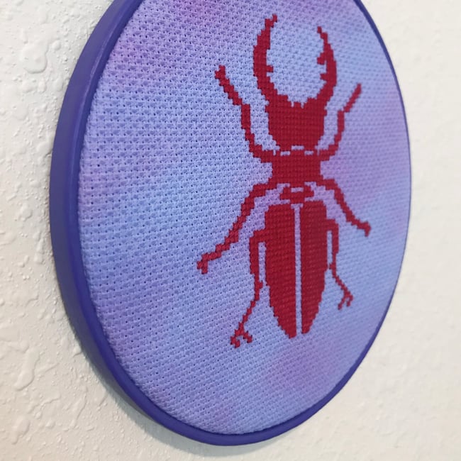 Red Beetle Cross Stitch 🪲 6x6 Inches, Ready to Ship!