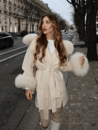 Image 1 of Cream Loro Coat With Fur Cuffs