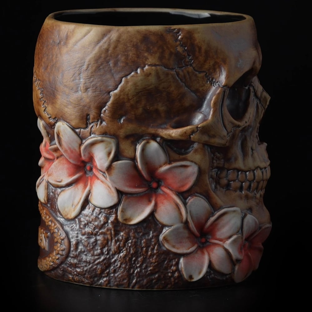 LEI’D TO REST Limited Edition 20oz Tiki Mug - Red Flowers from Trevor Foster Studio