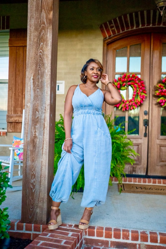 Image of Mineral-Washed Jumpsuit w/Pockets