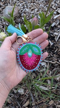 Image 1 of Bright and cheerful strawberry purse charm