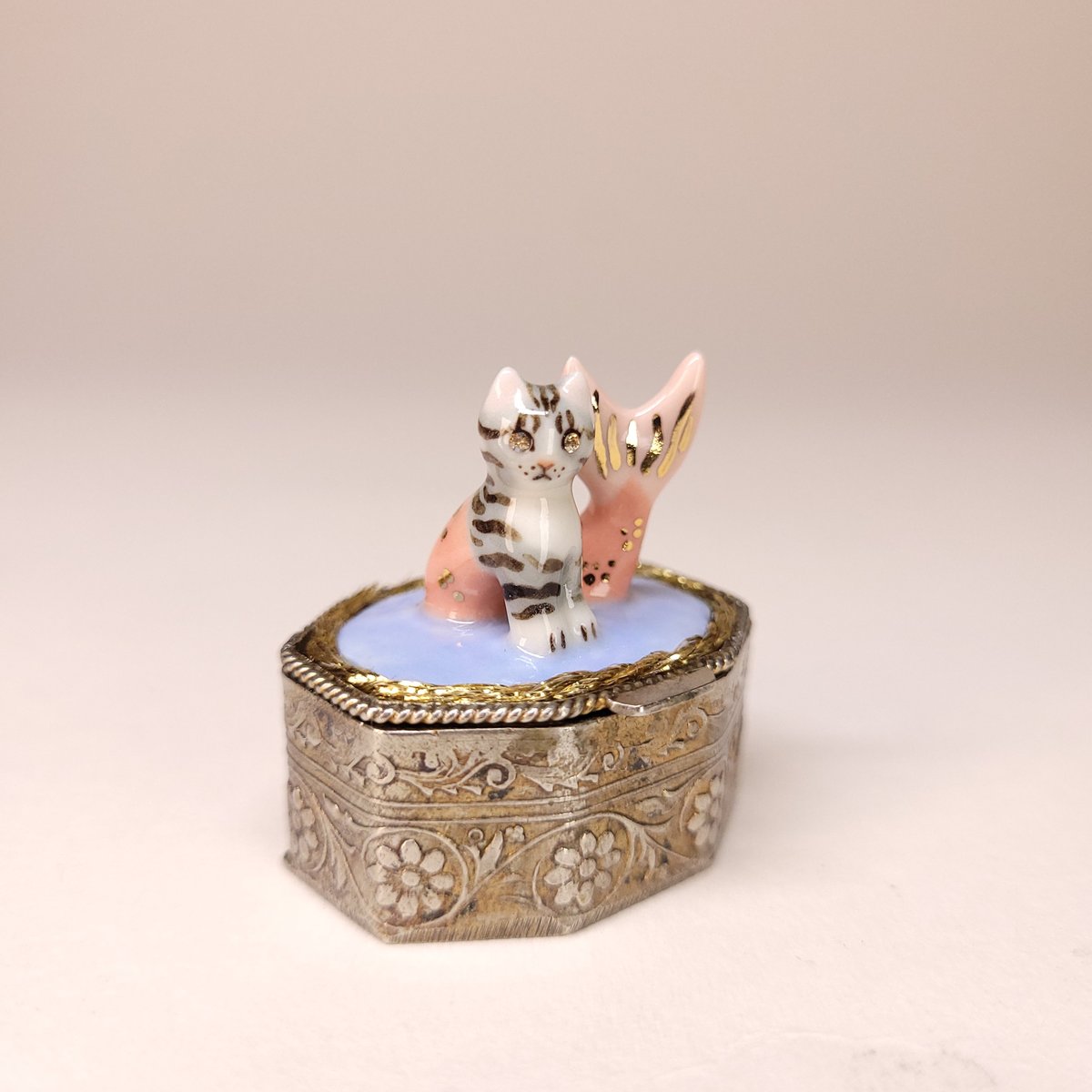 Image of Porcelain Grey Tabby Purrmaid Miniature Trinket Box