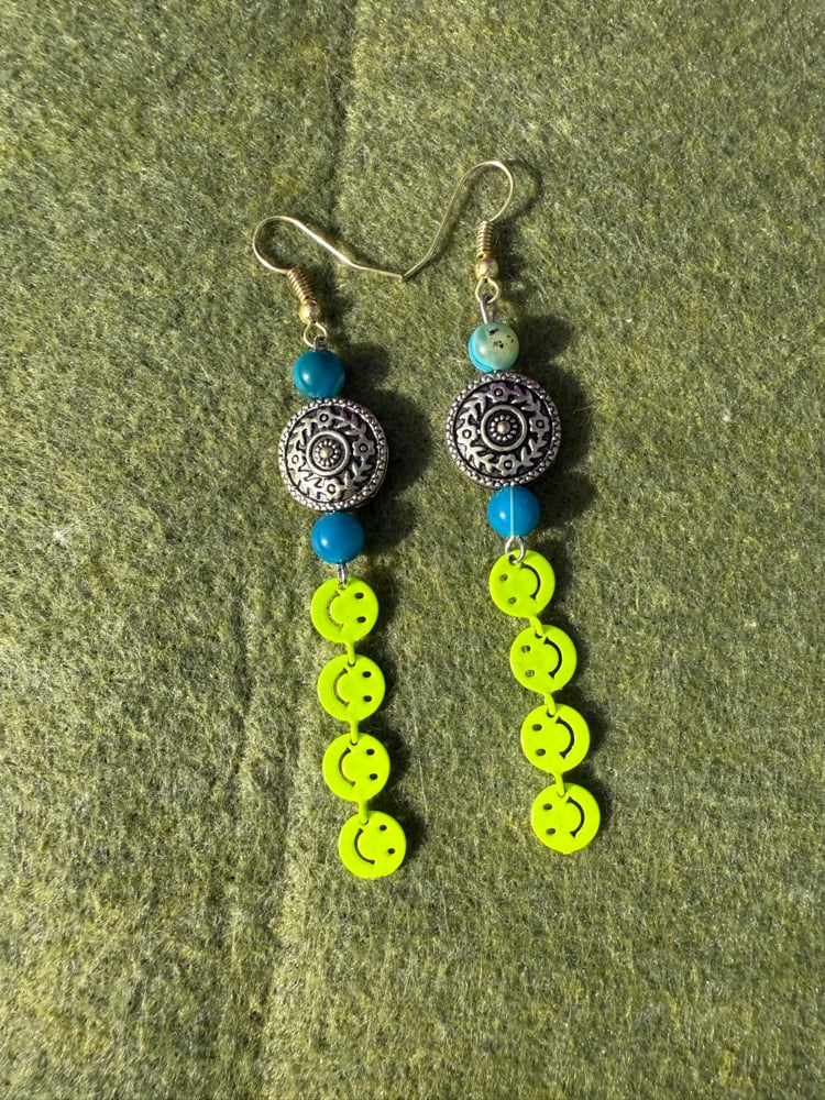 Image of ๐ฉต๐ Blue agate smiley face earrings ๐