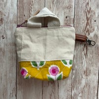 Image 2 of “Mustard & Pink Floral Block Print” Mini Canvas &  Quilted Bottom Zipper Bag