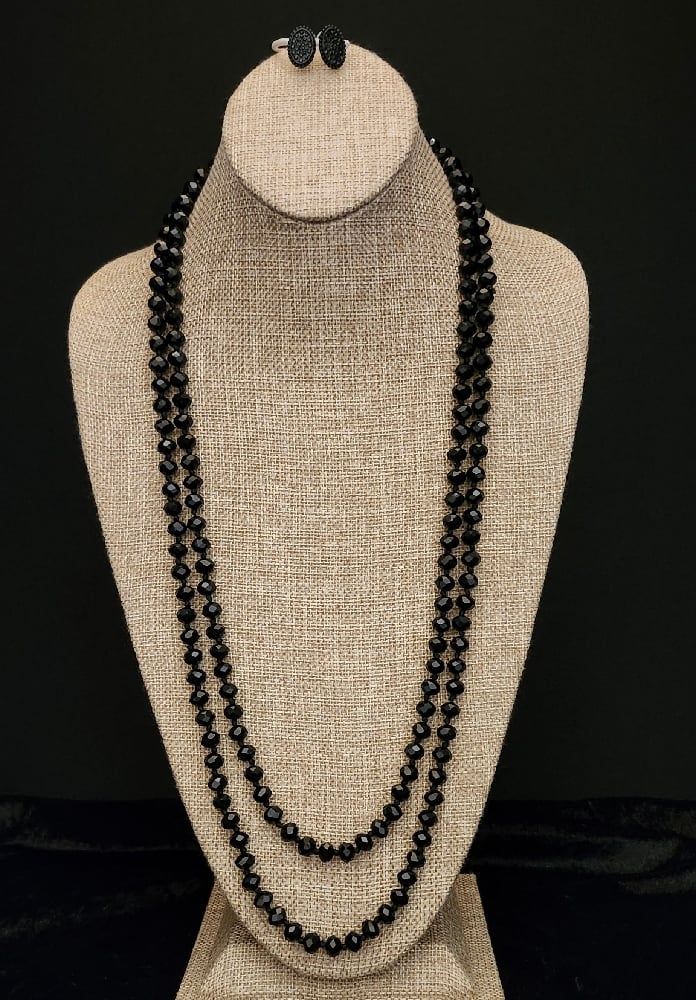 Image of Black Beaded Necklace Set 