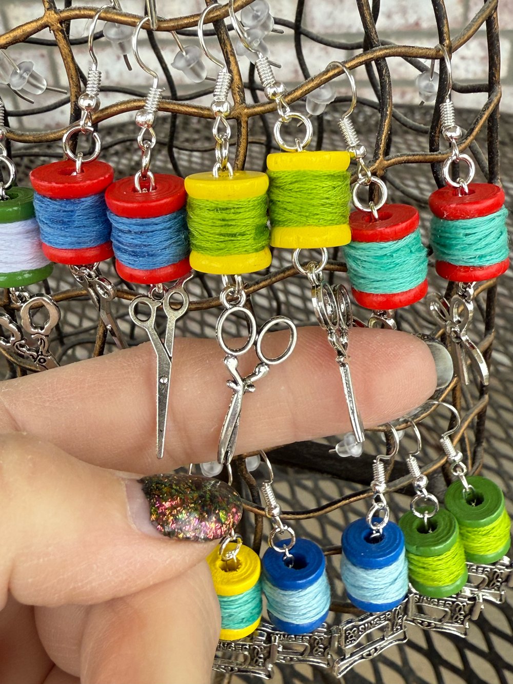 Image of Mini Thread Spools & Scissors Earrings