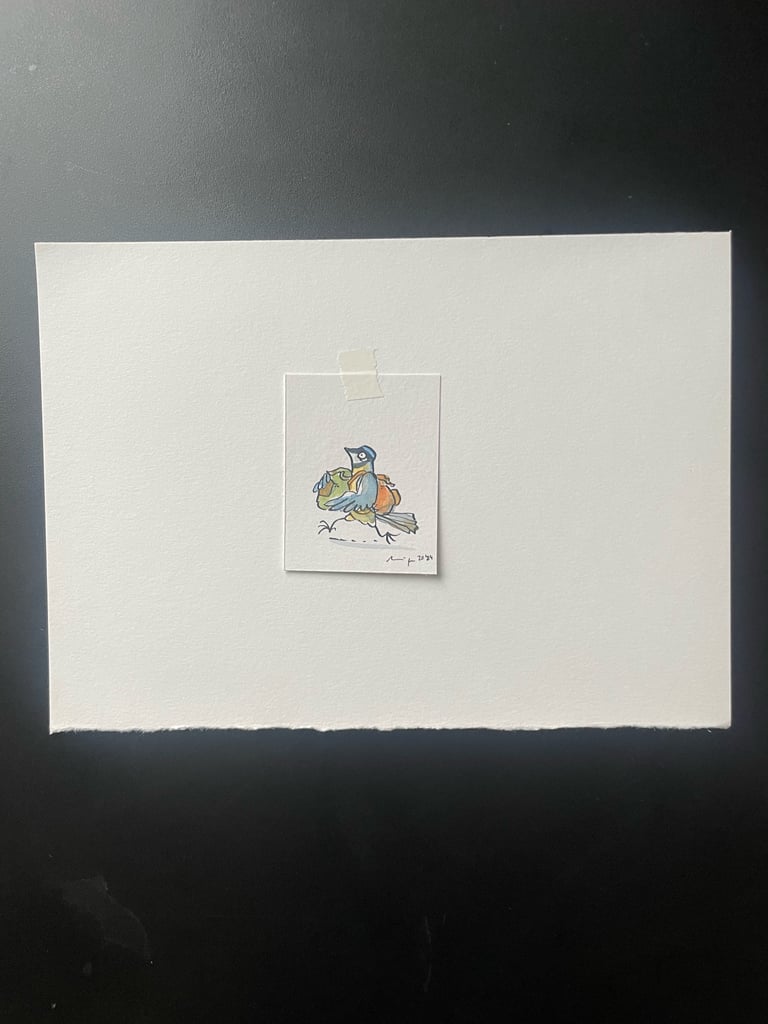 Originalzeichnung Tusche und Aquarell auf Papier "Blaumeise"