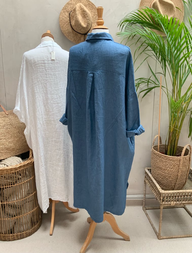 Image of Robe chemisier en lin HéRA Bleu Jean's