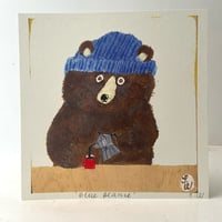 Image 1 of Small square art print -Blue Beanie Bear 