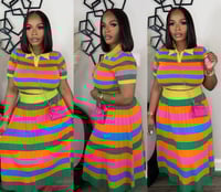 Image 1 of Stripe & Colorful Skirt Set