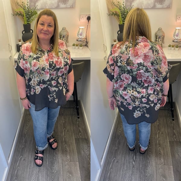 Image of Sheer Floral Short Sleeve Blouse