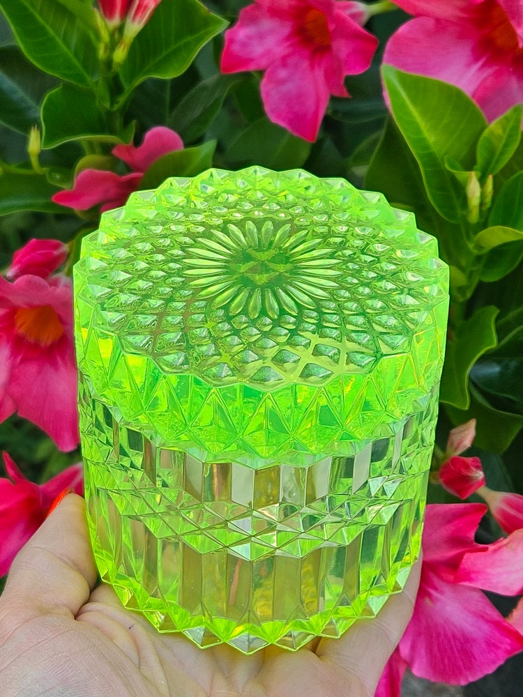 Image of Vaseline Glass Inspired Diamondcut Jar 