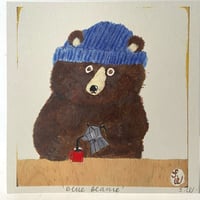 Image 2 of Small square art print -Blue Beanie Bear 