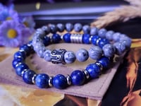 Image 3 of Lapis Lazuli & Map Jasper 2pc  Stacked Bracelet Set Men Stretch Bracelet