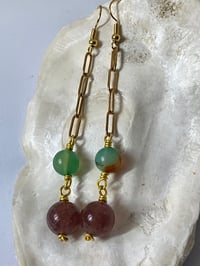 Image 4 of Paper Clip Bliss| Natural healing gemstones dangling gold earrings
