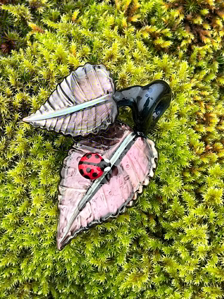 Image of Metallic Purple Double Leaf & Ladybug Pendant copy