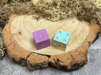 Image 5 of D6 Dice Pair Purple and Yellow with Star Pips