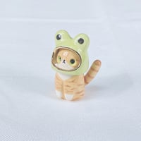 Image 2 of Orange cat with frog hat ceramic figurine