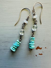 Image 1 of opal topaz and stacked turquoise earrings