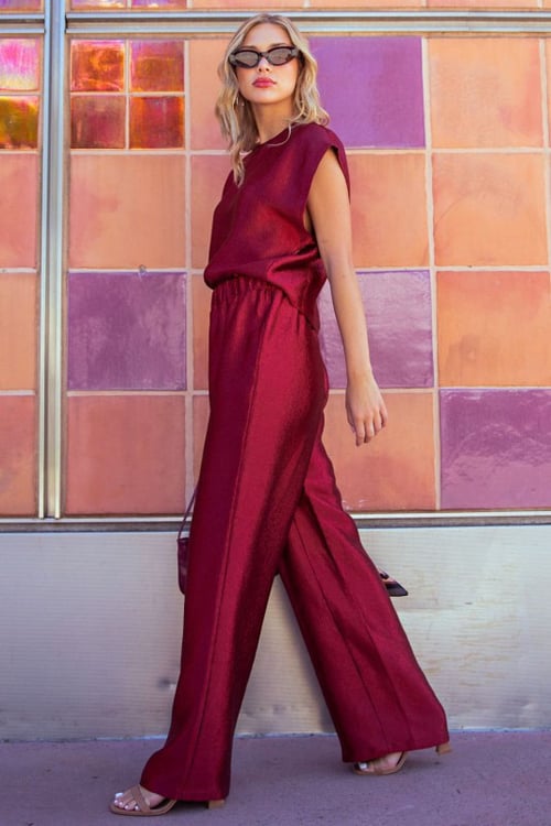 Image of Wide Leg Pants- WINE