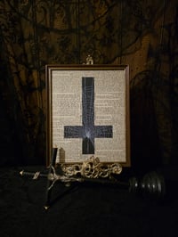 Image 2 of " 2 way Crucifix" 1800's bible page with preserved spider web - A