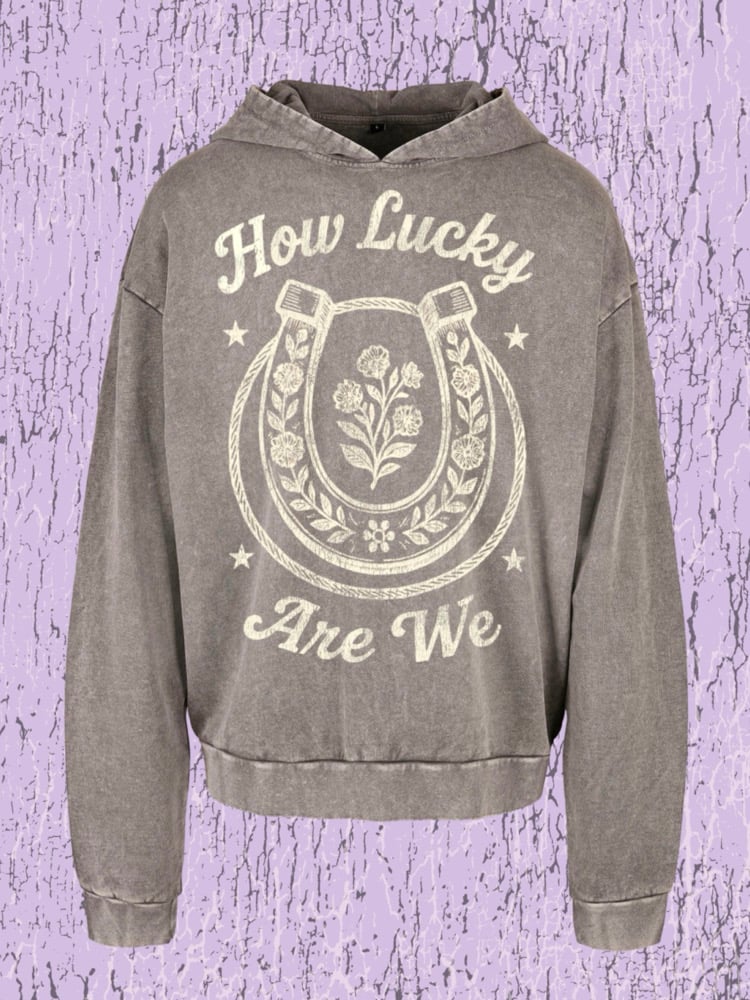 Image of How lucky are we acid wash boxy hoodie