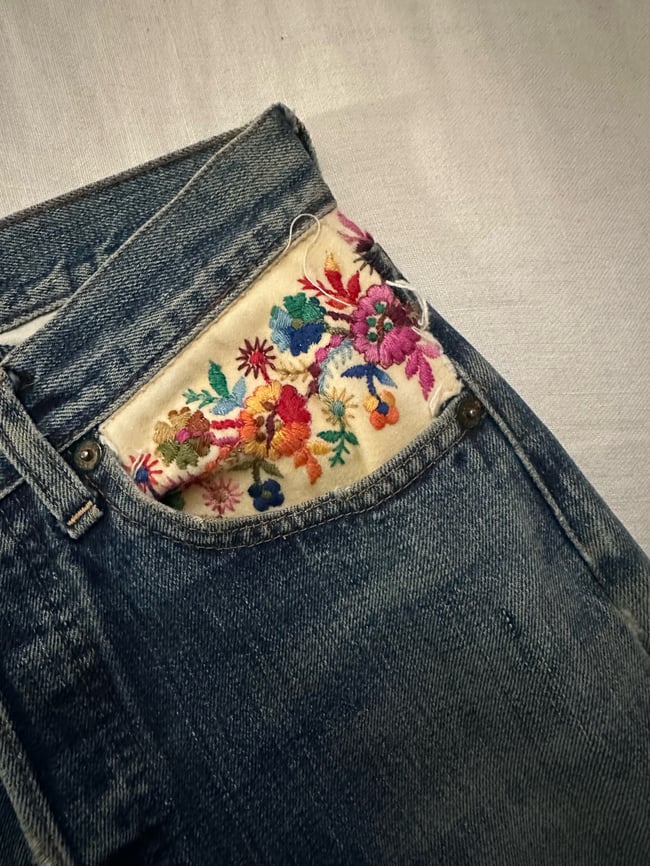 super old Levi Strauss hand embroidered denim jeans 501