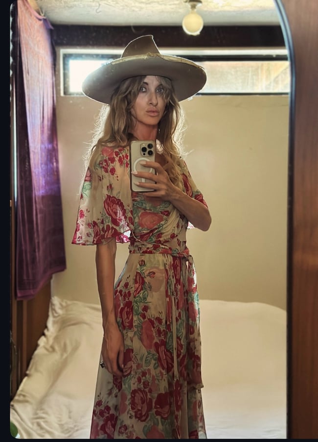 70s rose flutter dress