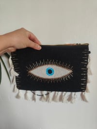 Image 4 of Black all seeing evil eye protection Bag and multi coloured flowet and mushroom head band  Copy