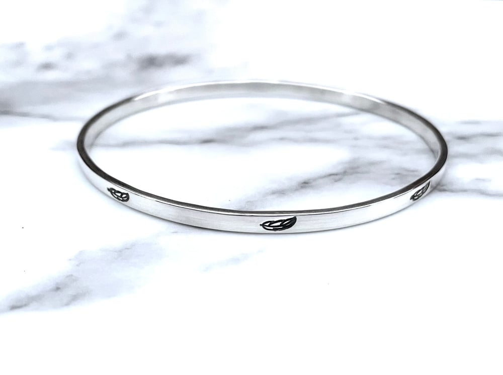 Handmade Sterling Silver Feather Bangle 925 Hand Stamped