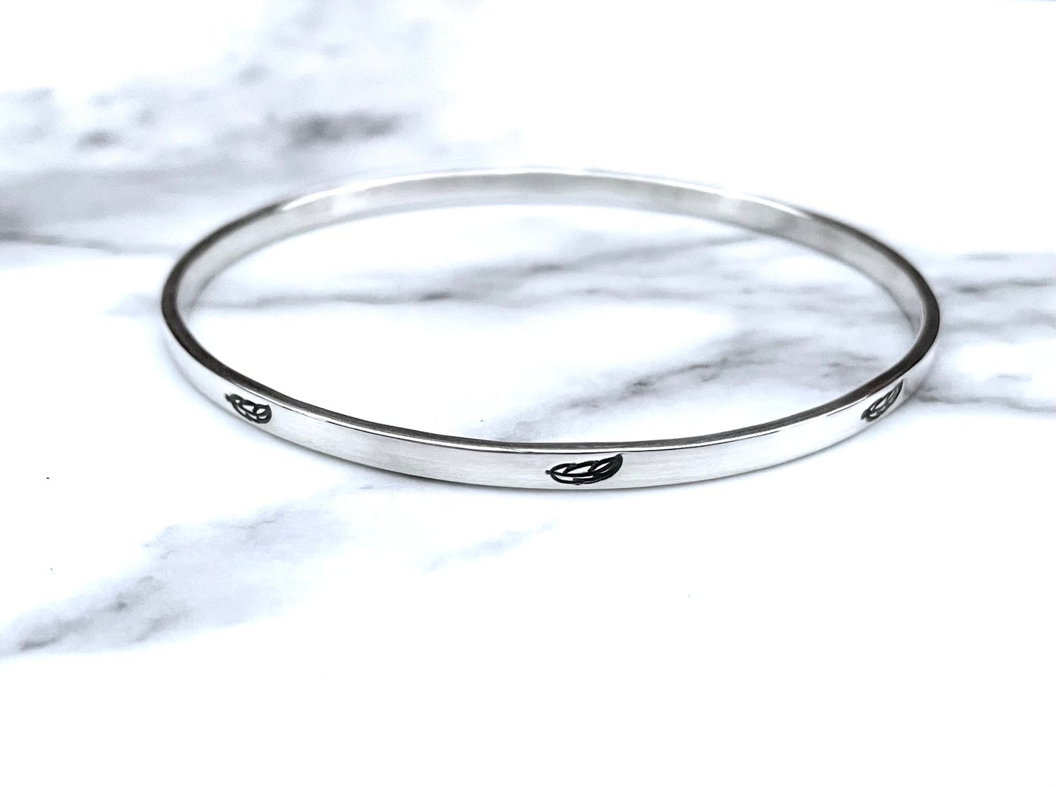 Image of Handmade Sterling Silver Feather Bangle 925 Hand Stamped