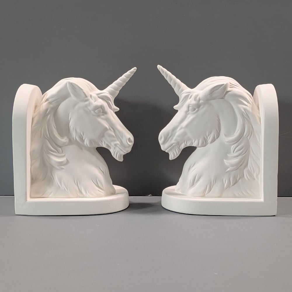Image of Ceramic Bisque Large Unicorn Horse Bookends Ready to Paint