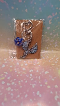 Glitter and blue dragon d20 keychain