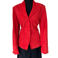 Image 3 of Red Suede Button Front Collared Jacket Size L by Colleizone Juliana