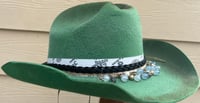 Image 3 of Handmade Green Torch Burned Cowboy Hat Layered Rope and Bead Band