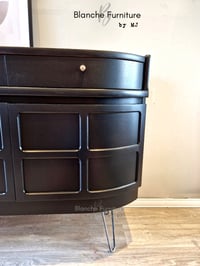 Image 2 of Mid Century Luxury Sideboard Nathan | Curved Teak Sideboard Black | Gold Hairpin Legs