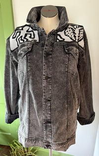 Image 3 of Upcycled “Haring Subway Graffiti” tapestry denim jacket