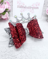 Image 1 of Christmas red and silver Tiara hair bow hair accessories 