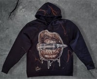 Image 1 of “BULLETPROOF” BLEACH PAINTED PULLOVER HOODIE XL